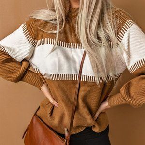 Brown Color Block Sweater